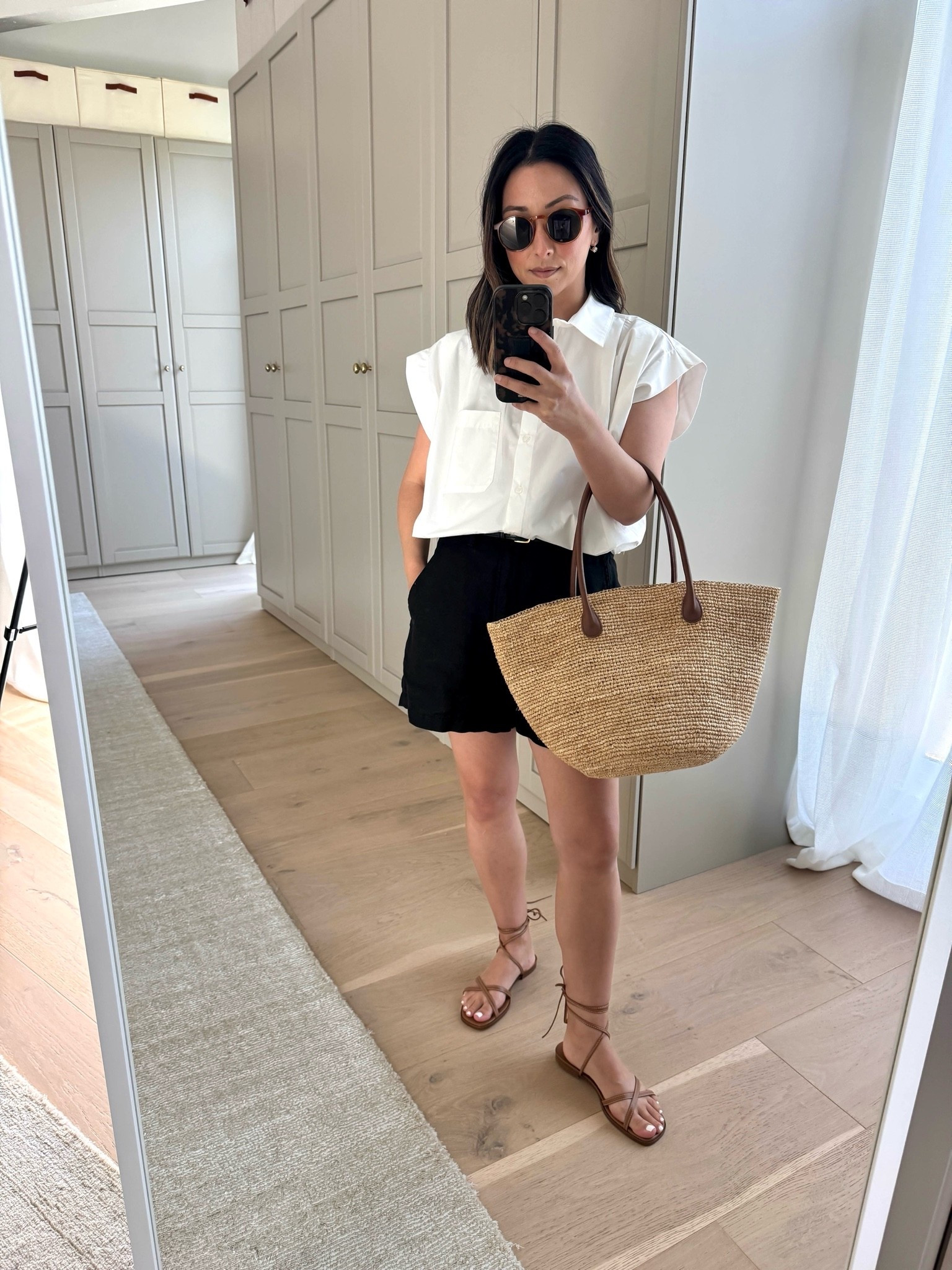 If you need a black linen shirt in your wardrobe- these are it! Maybe the best linen trouser shorts ive tried. Run roomy, take your smaller size. 

Zara top small
Dl1961 shorts 25 - need the 24
Margaux sandals 35
Aritzia tote - sold out
Celine sunglasses 
Dorsey James necklace 15”
Electric Picks earrings

summer outfits, summer style, petite style

#LTKmomlife #LTKootd #LTKPetite