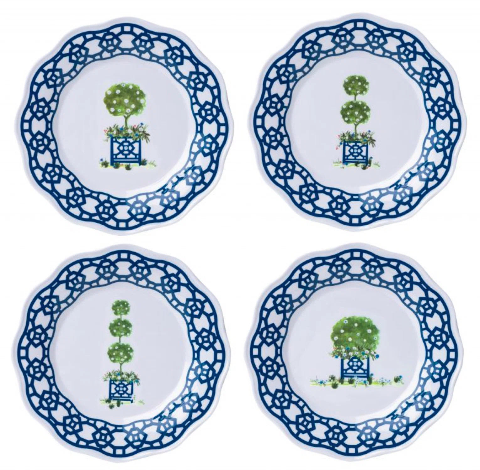 Tawann SET OF 4 TRELLIS AND TOPIARY MELAMINE SALAD PLATES (Set of 4) | Wayfair North America