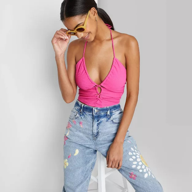 Women's Lace-Up Front Versatile Tiny Halter Top - Wild Fable™ | Target