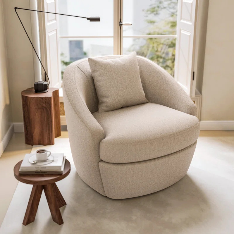 SwivelAccent Chair Upholstered Barrel Chair With Lumbar Pillow | Wayfair North America