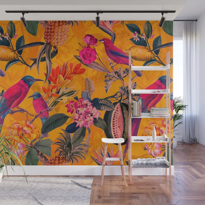 Vintage And Shabby Chic - Colorful Summer Botanical Jungle Garden Wall Mural | Society6