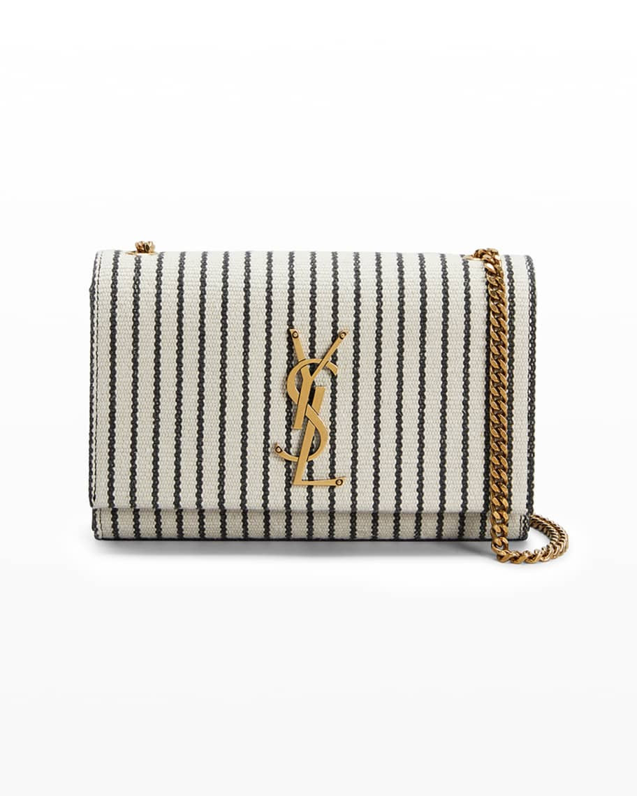 Saint Laurent Kate Small YSL Striped Canvas Shoulder Bag | Neiman Marcus