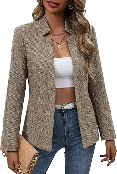 Mina Self 2025 Winter Women's Tweed Blazer Jacket - Warm Fully Lined Open Front Fashion Stand Col... | Amazon (US)