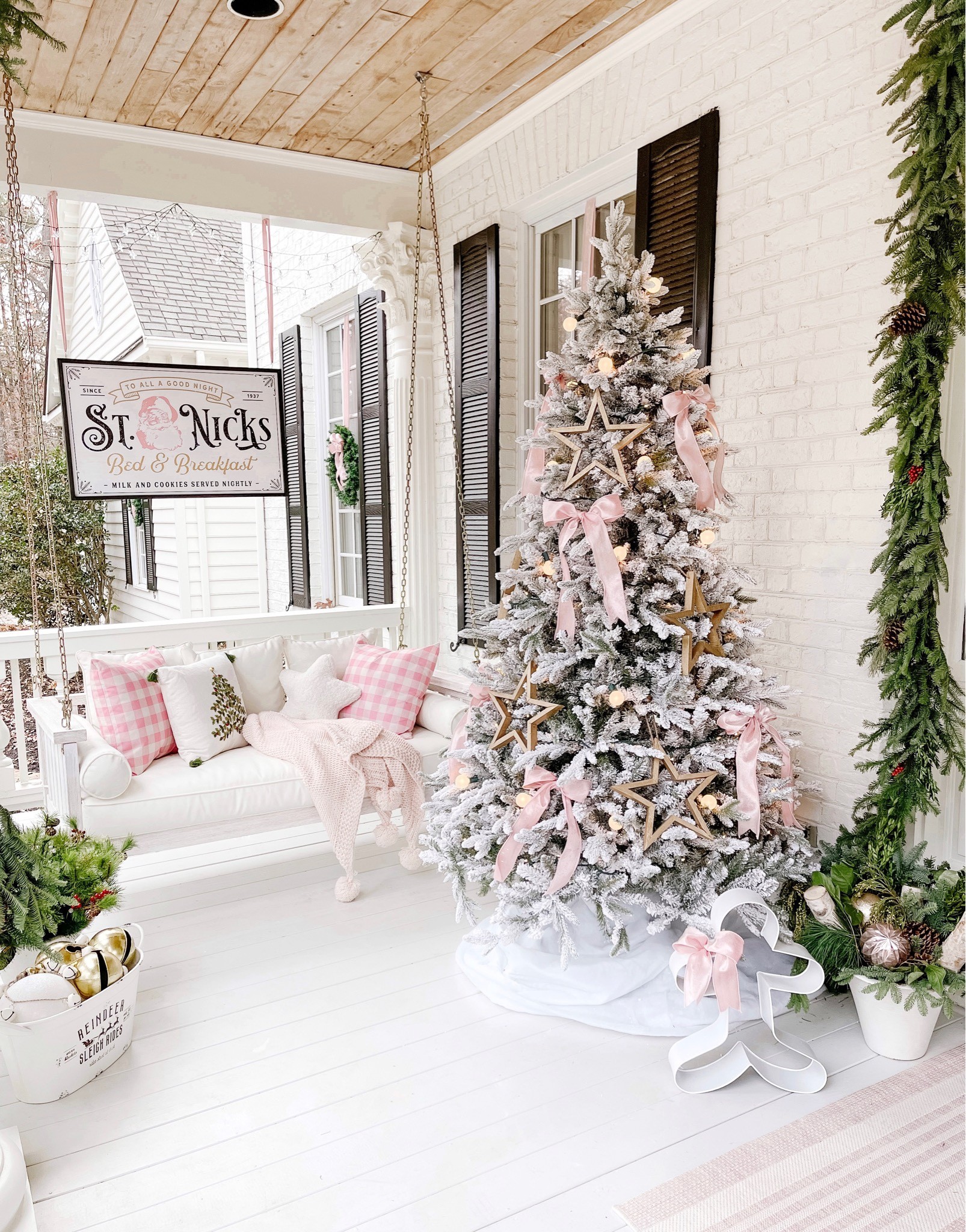 7.5 foot flocked Christmas tree, porch, Christmas porch 

#LTKHoliday #LTKhome #LTKSeasonal