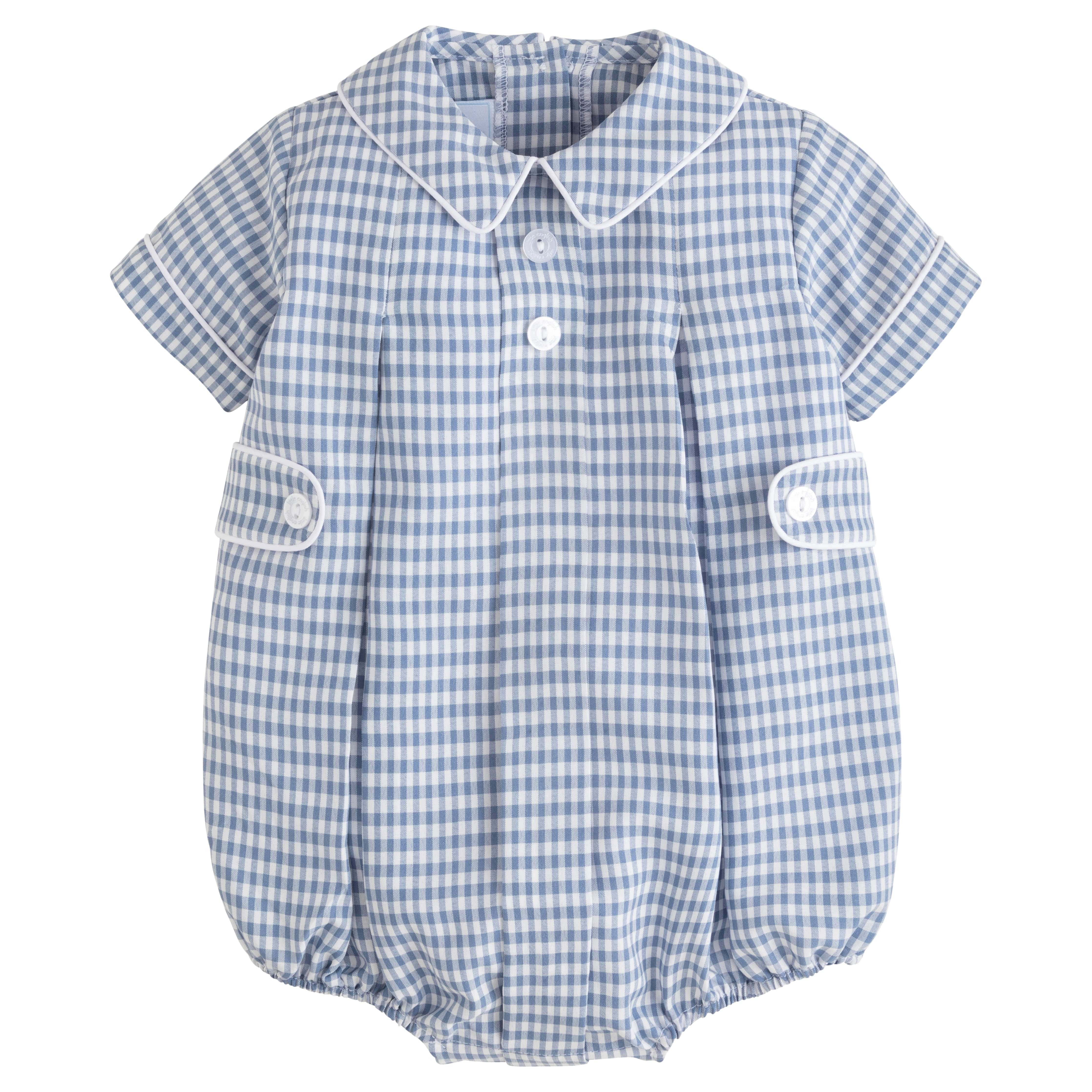 Baby Boy's Davant Bubble - Gray Blue Gingham | Little English | Little English