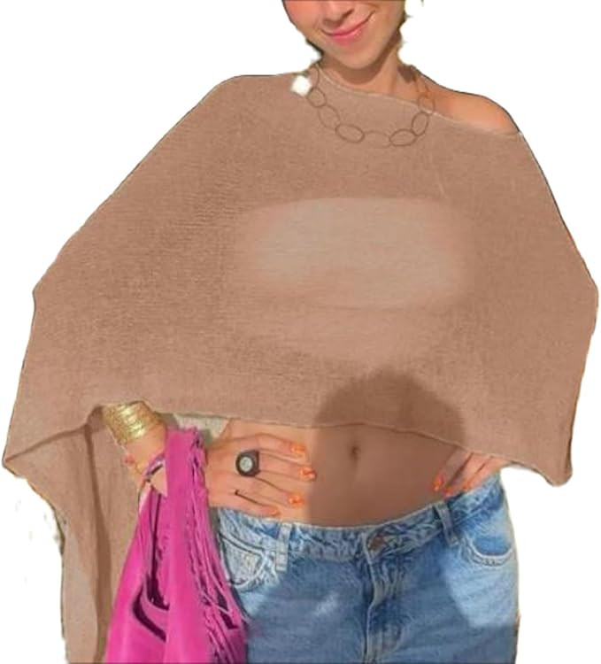 Amiblvowa Women Sheer Poncho Top Lightweight Crochet Mesh Shawl See Through Knit Shrug Off the Sh... | Amazon (US)