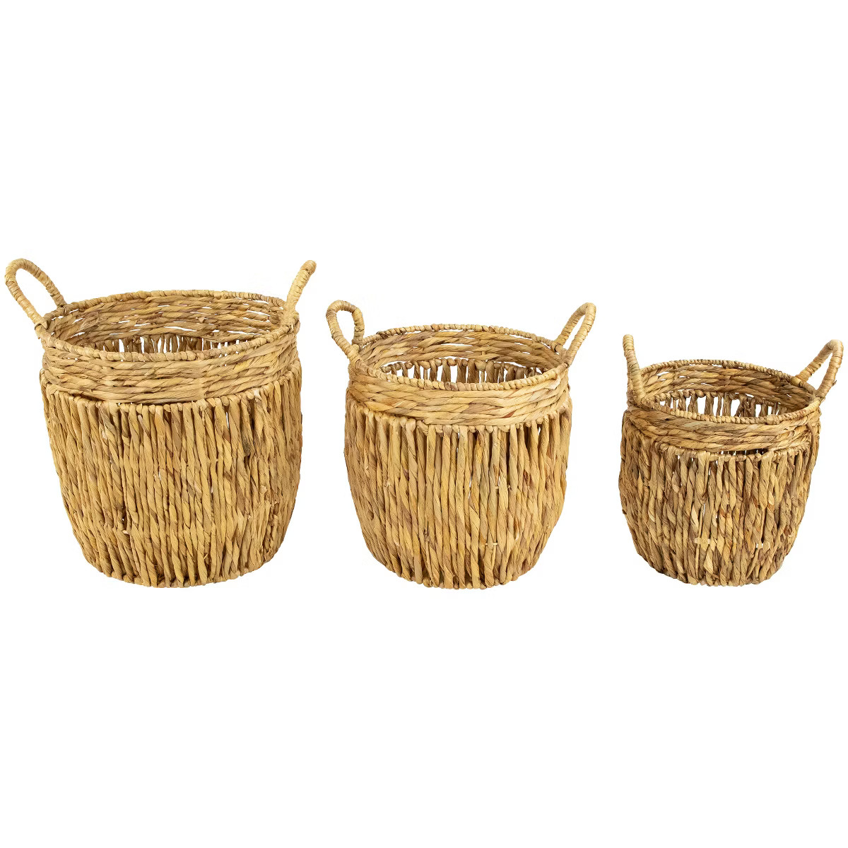 Northlight Set of 3 Textured Woven Water Hyacinth Rustic Storage Baskets with Handles 15.75" | Target