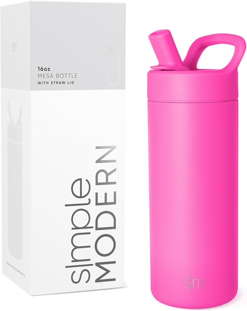 Simple Modern Mesa Collection Kids Water Bottle 16oz Stainless Steel with Straw Lid, Raspberry Vi... | Amazon (US)