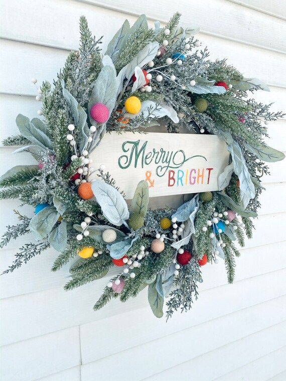 Merry and Bright 22 Colorful Christmas Wreath | Etsy | Etsy (US)