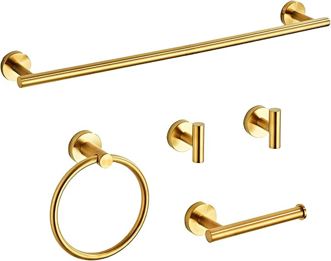 Brushed Gold Bathroom Hardware Set 5 Piece with Towel Racks for Bathroom, SUS304 Stainless Steel ... | Amazon (US)