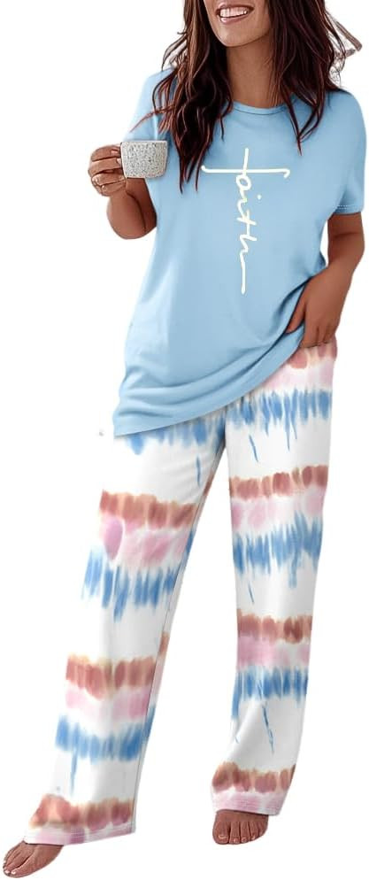 CHICME Womens Pajamas Sets 2 Piece Short Sleeve Lounge Set Printed Loose Pants Pj Sets Loungewear... | Amazon (US)