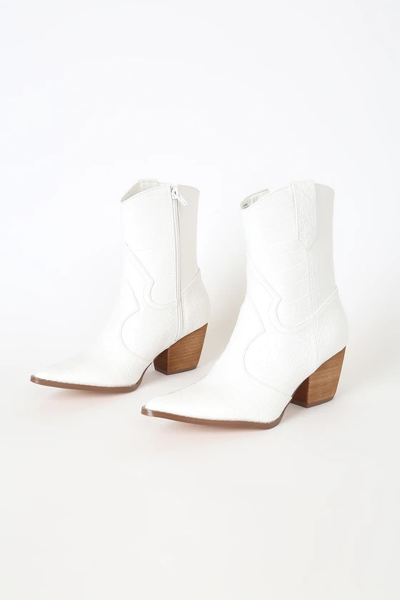 Bambi White Crocodile Embossed Mid-Calf Boots | Lulus (US)