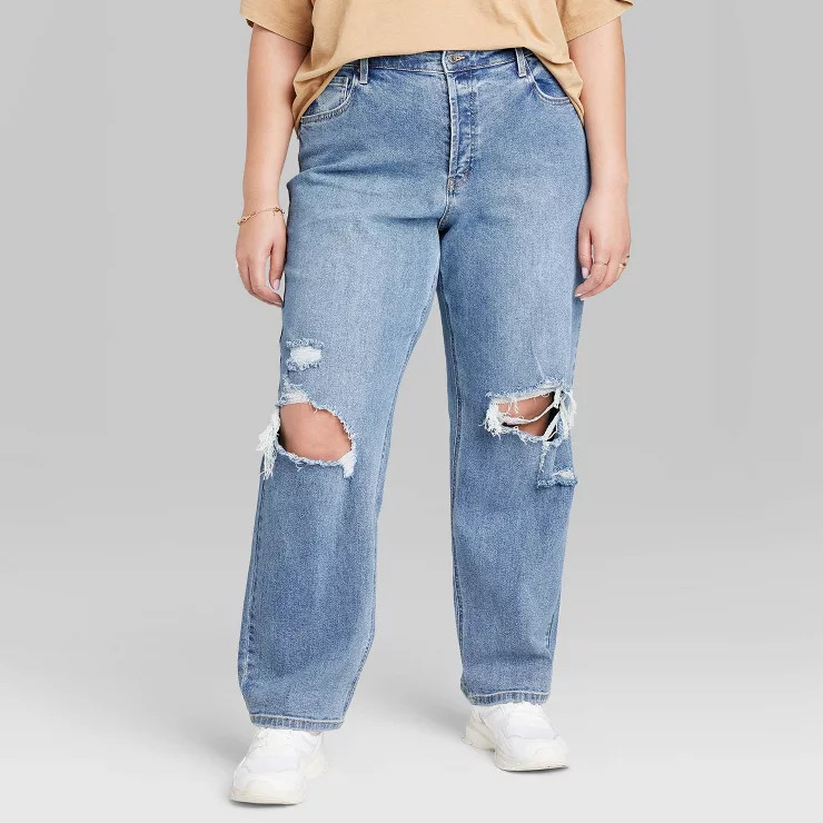 Women's Super-High Rise Distressed Straight Jeans - Wild Fable™ Medium Wash | Target