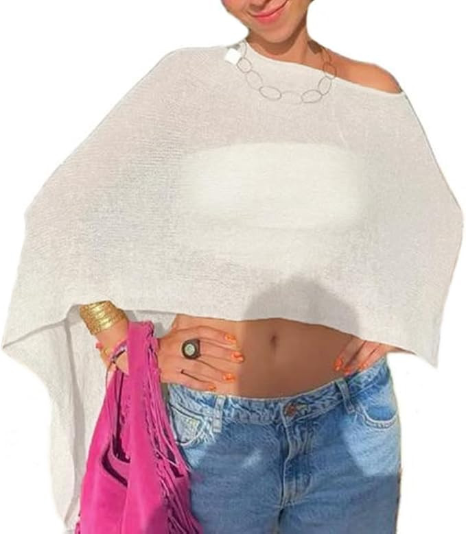 Women Sheer Poncho Top Knit Crochet Lightweight See Through Shawl Summer Shrug Beach Cover Up | Amazon (US)