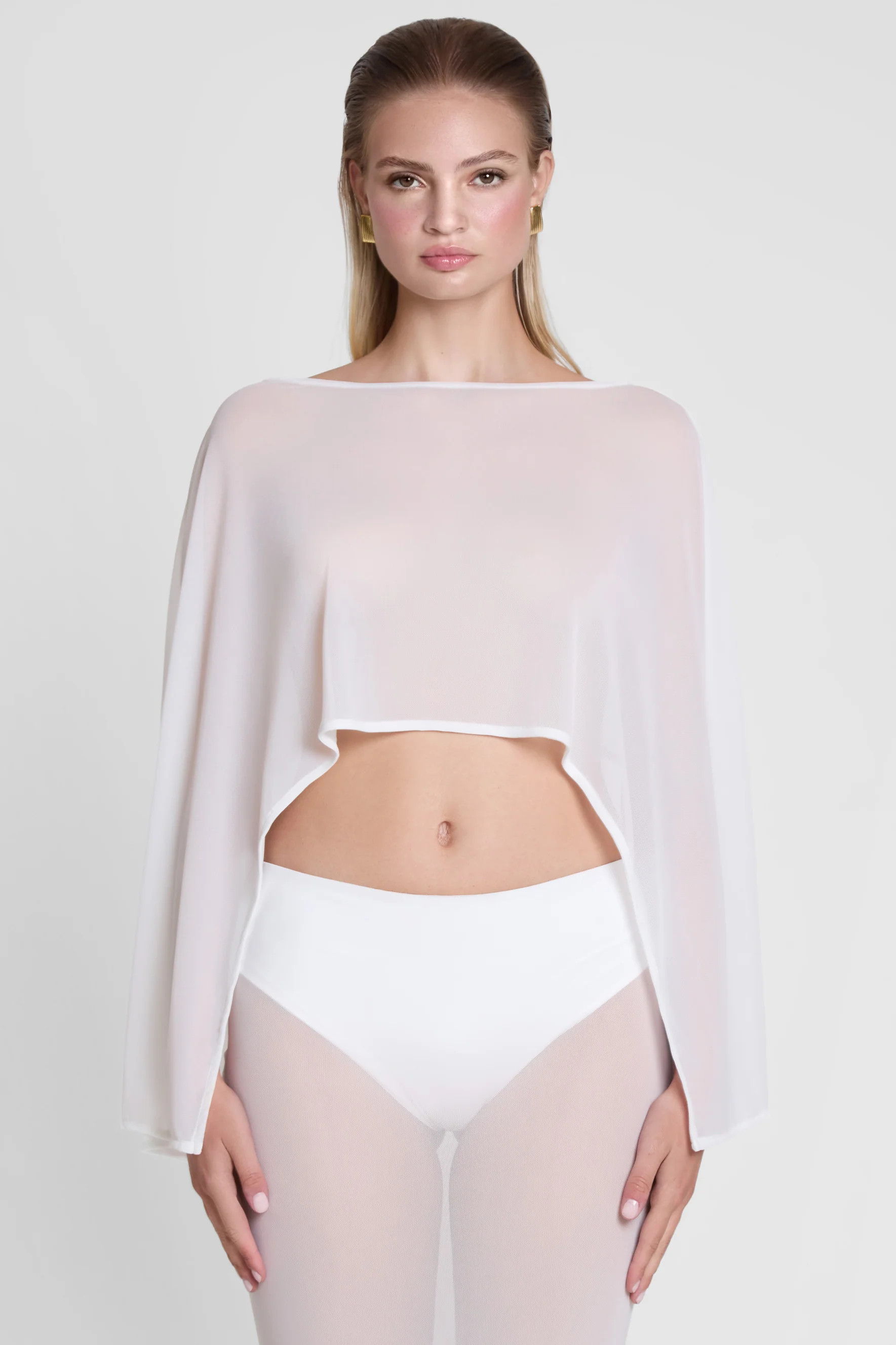 Imogen Sheer Mesh Cape - White | LEAU (US)