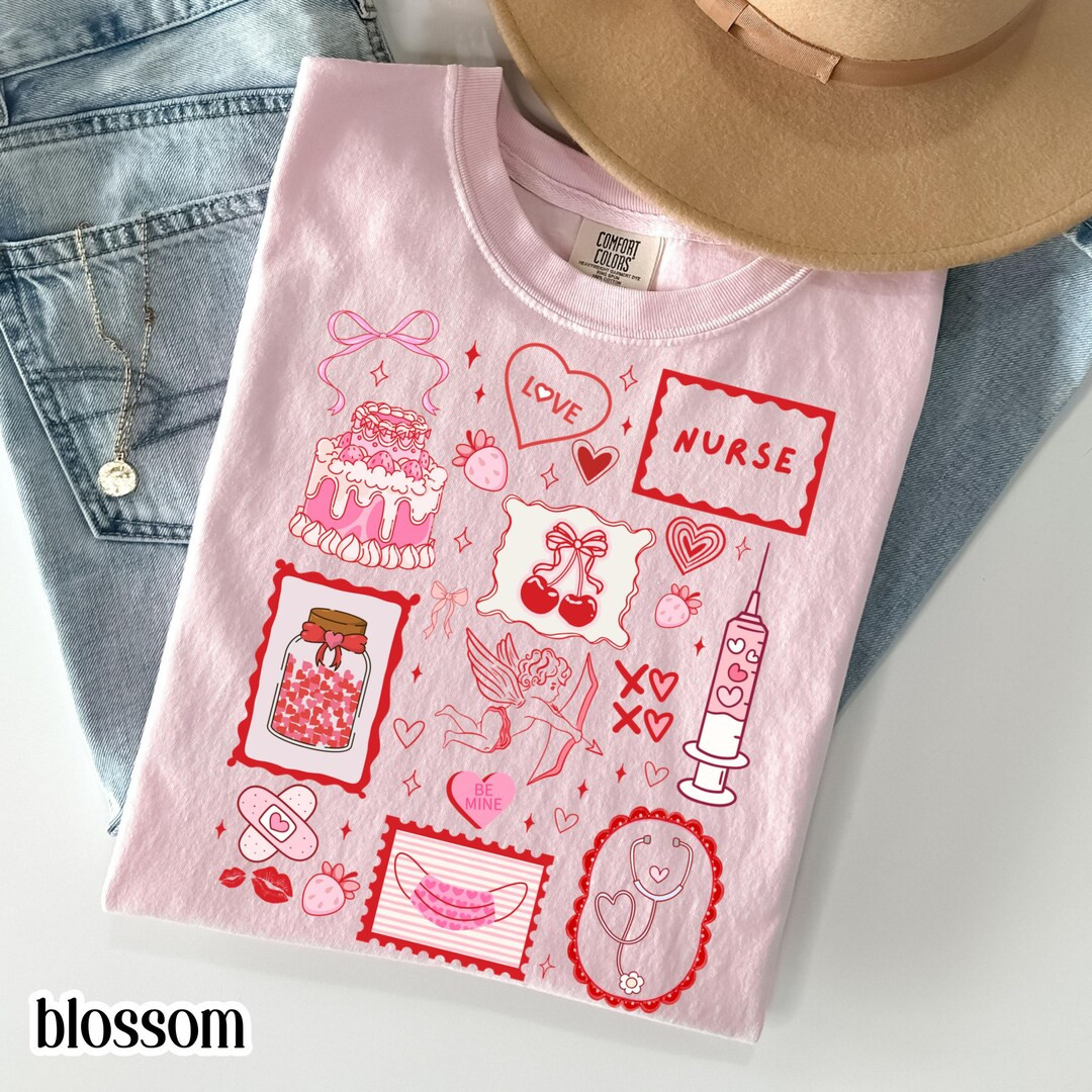 Nurse Valentines Day Comfort Colors Shirt RN Heart T-shirt Cute Pink Vday Registered Nurse Tee Pe... | Etsy (US)