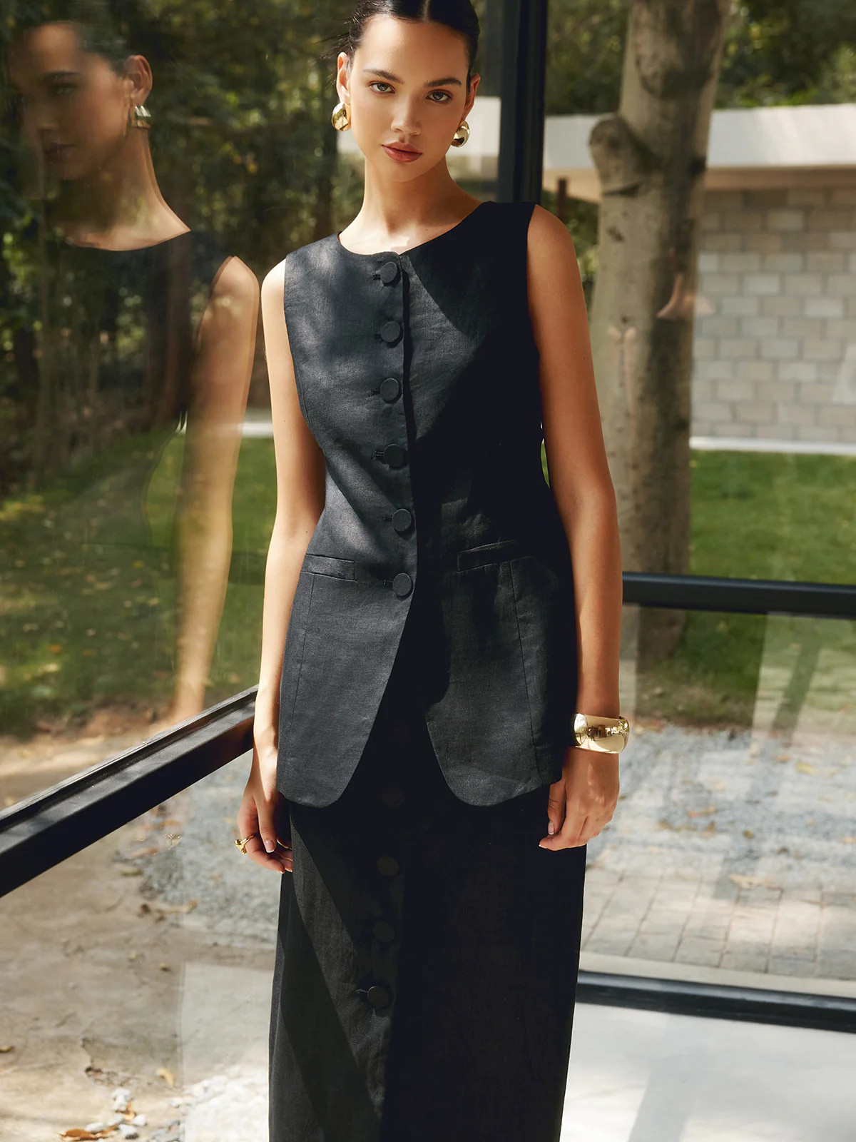 Basic Linen Blends Solid Vest | Commense