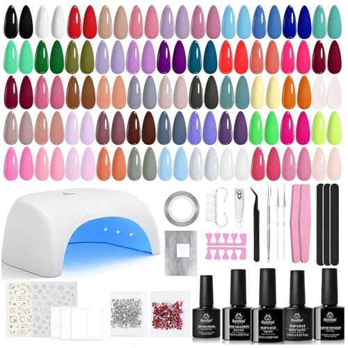 Beetles Gel Nail Polish Kit with U V Light - 80Pcs Color Enchantment 55 Colors Gel Polish Starter Kit with Base Top Coat DIY Nails Supply Stickers Manicure Tools Christmas Gift for Women Teens Girls | Amazon (US)