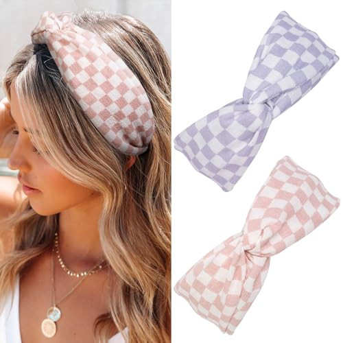 TEBIEKOY Twisted Plaid Headbands for Women Non Slip Fashion Hairbands Checkered Knotted Headband for Womens Hair Band Wide Thick Plastic Head Band Hair Accessories | Amazon (US)