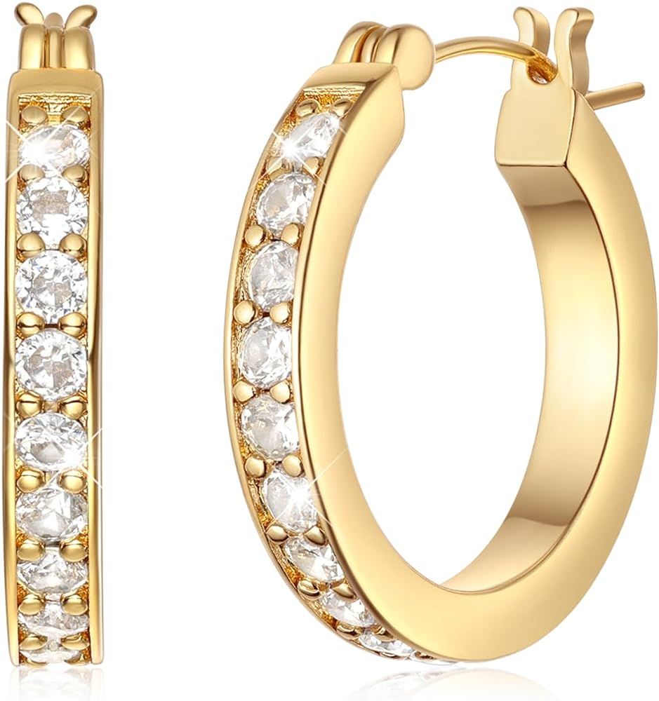 14K Gold Hoop Earrings Gold Diamond Hoops Earrings for Women 14K Gold Earrings for Women Hypoalle... | Amazon (US)