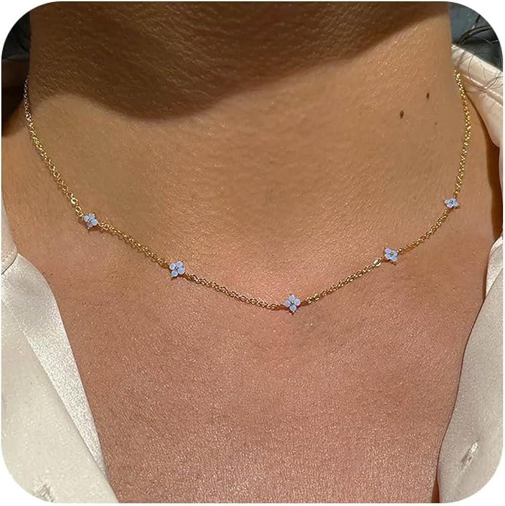 Freekiss Gold/Silver Necklace for Women, Dainty Chain Necklace 14K Gold Plated Station Choker Nec... | Amazon (US)