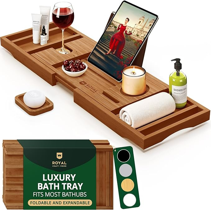 ROYAL CRAFT WOOD Premium Foldable Bathtub Tray - Wood Bath Tray for Tub, Bamboo Shelf, Expandable... | Amazon (US)
