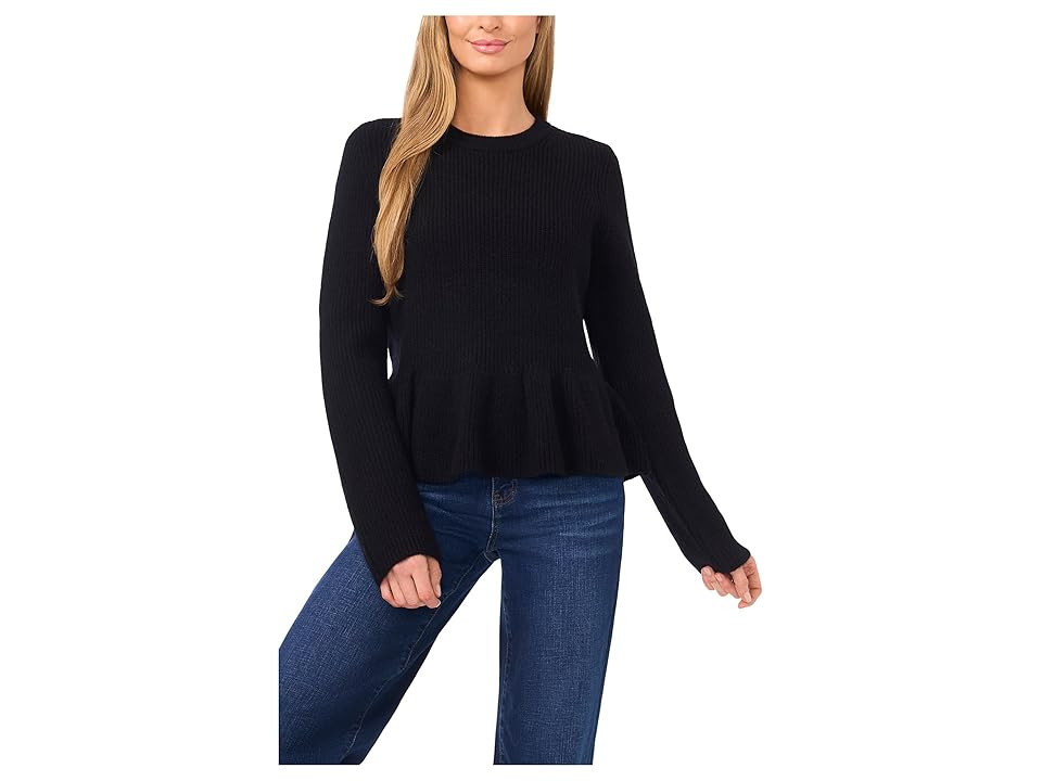 CeCe Peplum Pullover Sweater Women's Sweater Rich Black : XS, Polyester | Zappos