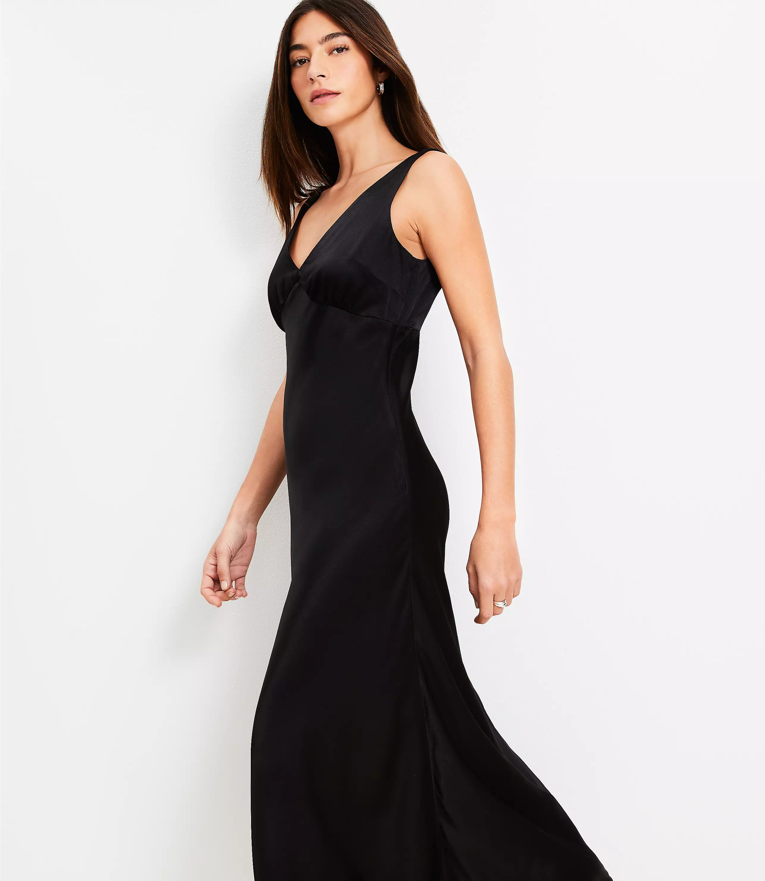 Satin Double V Bias Midi Dress | LOFT