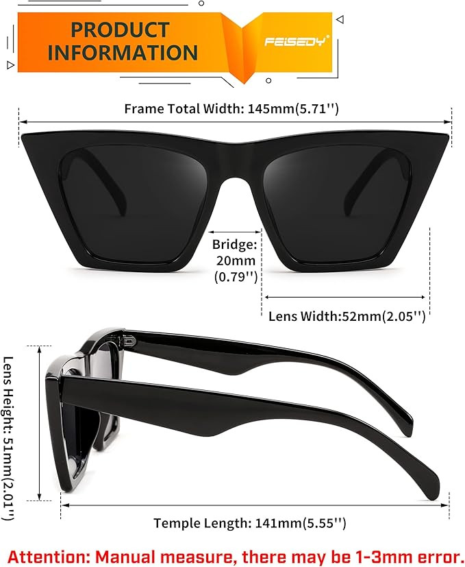 FEISEDY Vintage Square Cat Eye Sunglasses Women Trendy Cateye Sunglasses B2473 | Amazon (US)