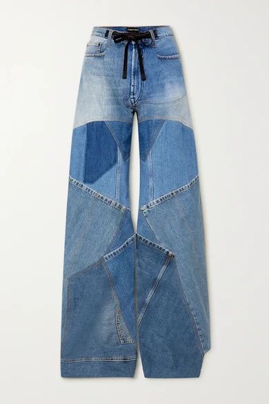 TOM FORD - Leather-trimmed Distressed Patchwork High-rise Wide-leg Jeans - Blue | NET-A-PORTER (US)