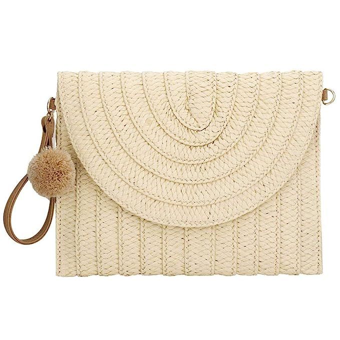 Straw Clutch,Straw Handbag Clutch for Women Summer Beach Straw Woven Envelope Purse Wallet | Amazon (US)