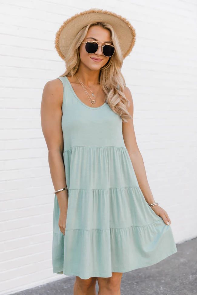 Giving Your All Tiered Sage Tank Dress | The Pink Lily Boutique