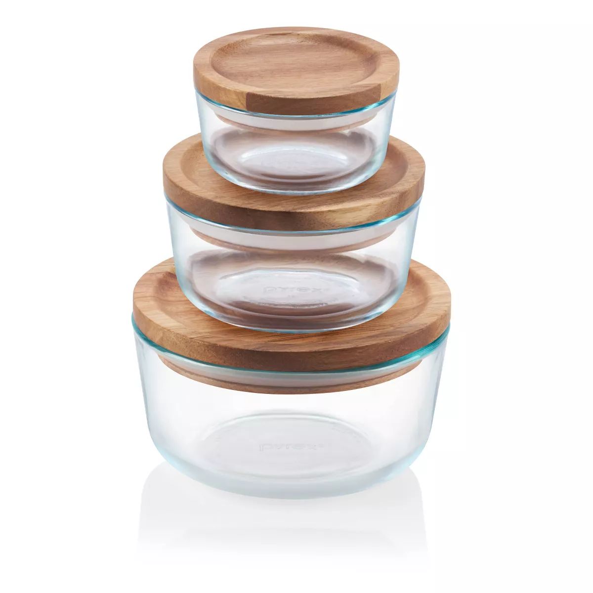 Pyrex 6pc Glass Round Food Storage Container Set with Wooden Lids | Target