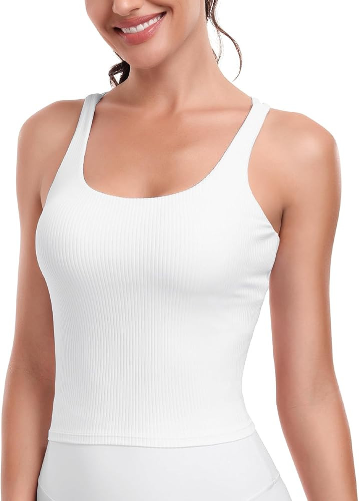 HeyNuts Zeal Bras Longline Ribbed Medium Support Sports Bras, Crisscross Back Tank Tops with Remo... | Amazon (US)