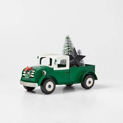 Large Metal Truck with Christmas Tree Decorative Figurine Green - Wondershop™ | Target