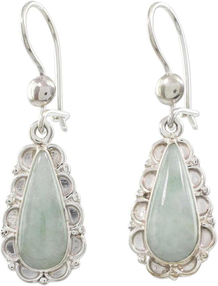 NOVICA Artisan Handmade Jade Flower Earrings Guatemalan Crafted Light Green Dangle Sterling Silve... | Amazon (US)