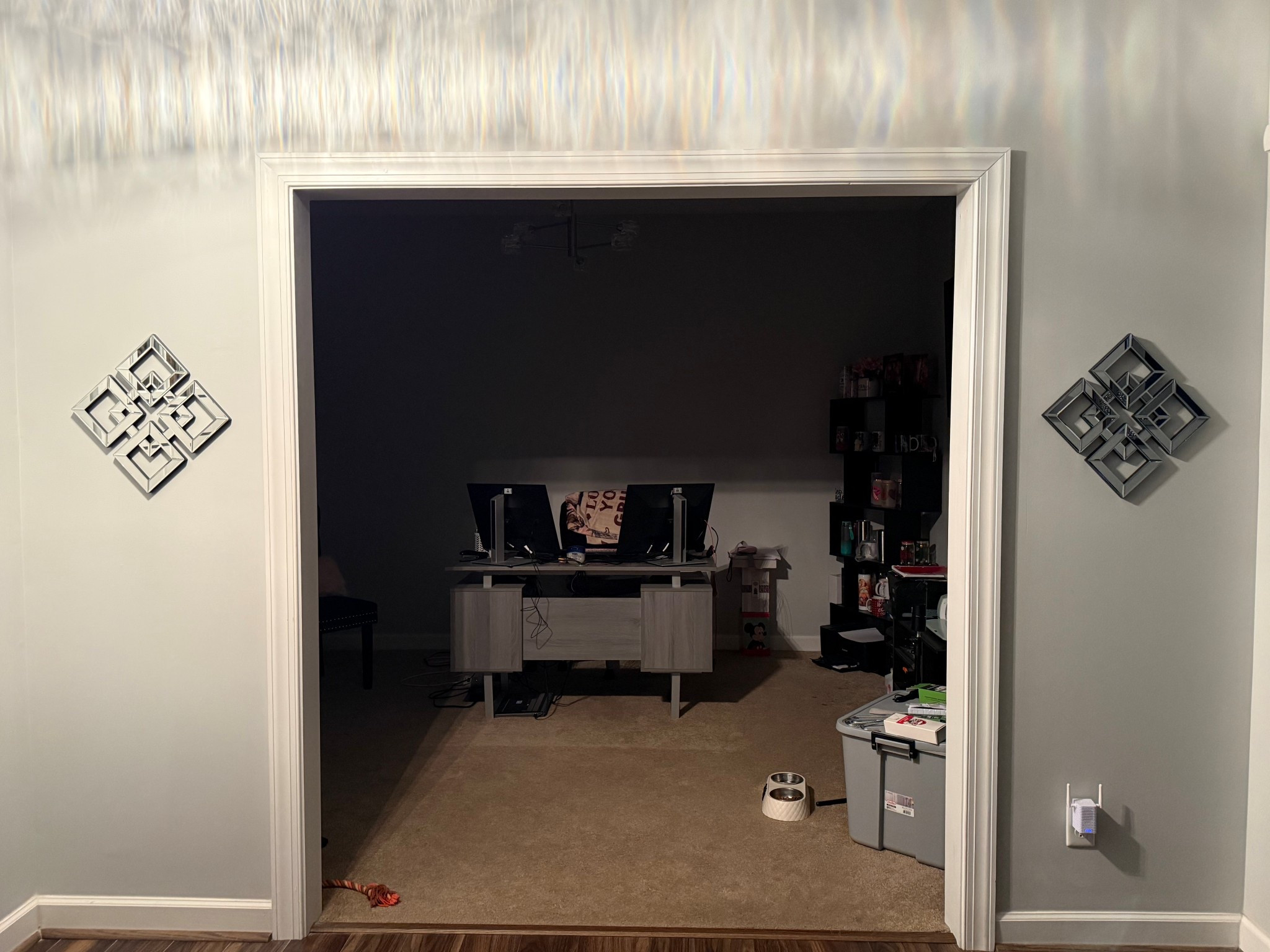 Decorating can be expensive if not cautious. I have so many ideas in mind, but few funds to execute them. I'm not letting that discourage me.  I'm changing things piece by piece. Eventually, a door will be added, and hardwood floors will replace the carpet. In the meantime, I will admire the new wall pieces. #decorating #glamhome #glamdecor #officespace 

#LTKU #LTKHome #LTKstorytime