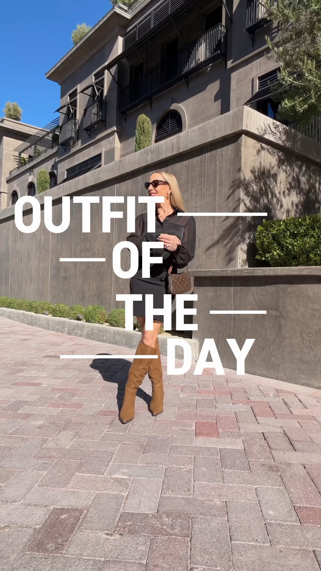 Fall outfit idea: black shirt, Versace black mini skirt, vintage Louis Vuitton bag, brown suede knee high boots, gold ring & tortoiseshell sunglasses to tie in the brown. 

#LTKPetite #LTKShoeCrush #LTKStyleTip