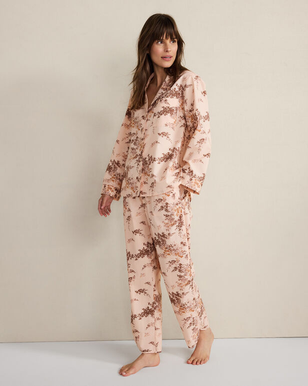 Organic Cotton Poplin Painted Rose Curved Hem Pajama Pants | Haven Well Within