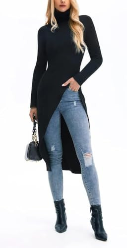 UOOZEE Women's Turtleneck Long Sleeve Shirts Fall Fashion Basic Layering Slim Fit Soft Underwear Tops, Black M | Amazon (US)