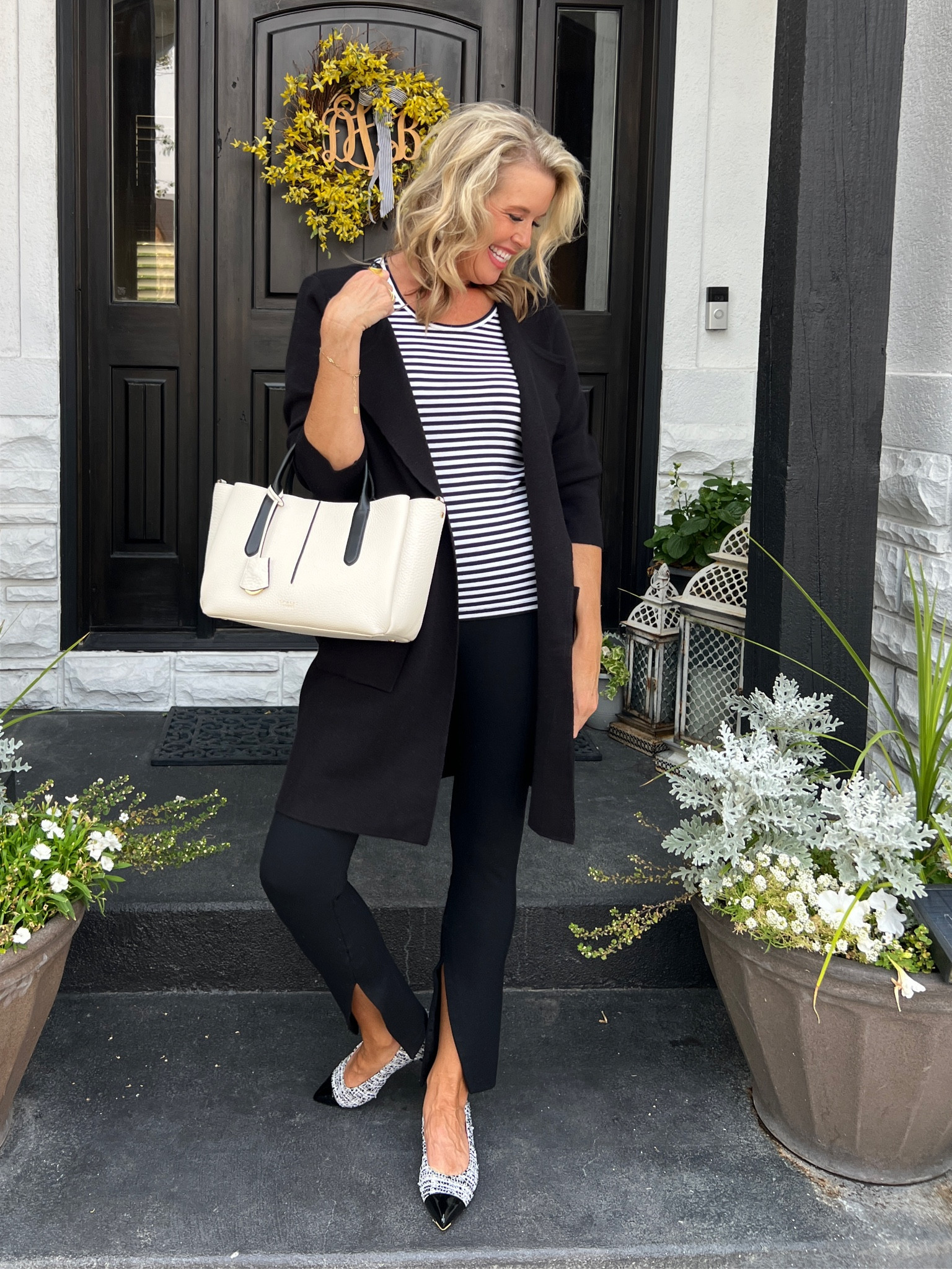 Sale alert

Amazon 
Workwear find 

Mid length light wight cardigan now on sale $19.99 fits tts and comes in several color 

Spanx front slit perfect pant tts 

Strip tee loft 

Ally shoes cap toe flat 

Ragley bag 


#LTKSaleAlert #LTKFindsUnder50 #LTKStyleTip