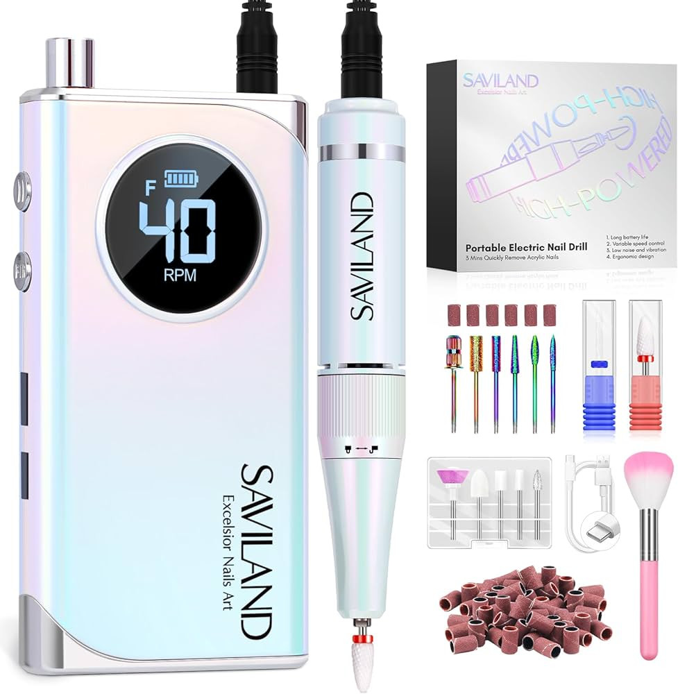 SAVILAND Nail Drill for Acrylic Nails Professional: 40000RPM Nail Drill 6000mAhm High Capacity Re... | Amazon (US)