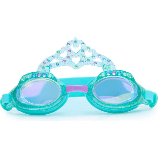 Blue Glitter Princess Crown Youth Swim Goggles, Blue | Maisonette