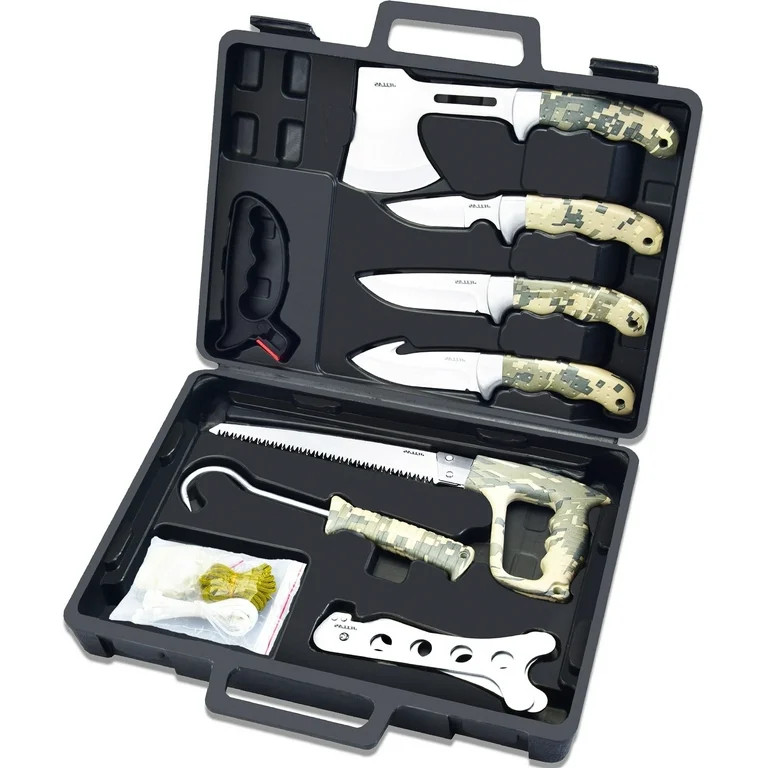 Jellas 14 Pieces Deer Hunting Knife Set with Storage Case, Butcher Kit, Fixed Blade Skinning Knif... | Walmart (US)