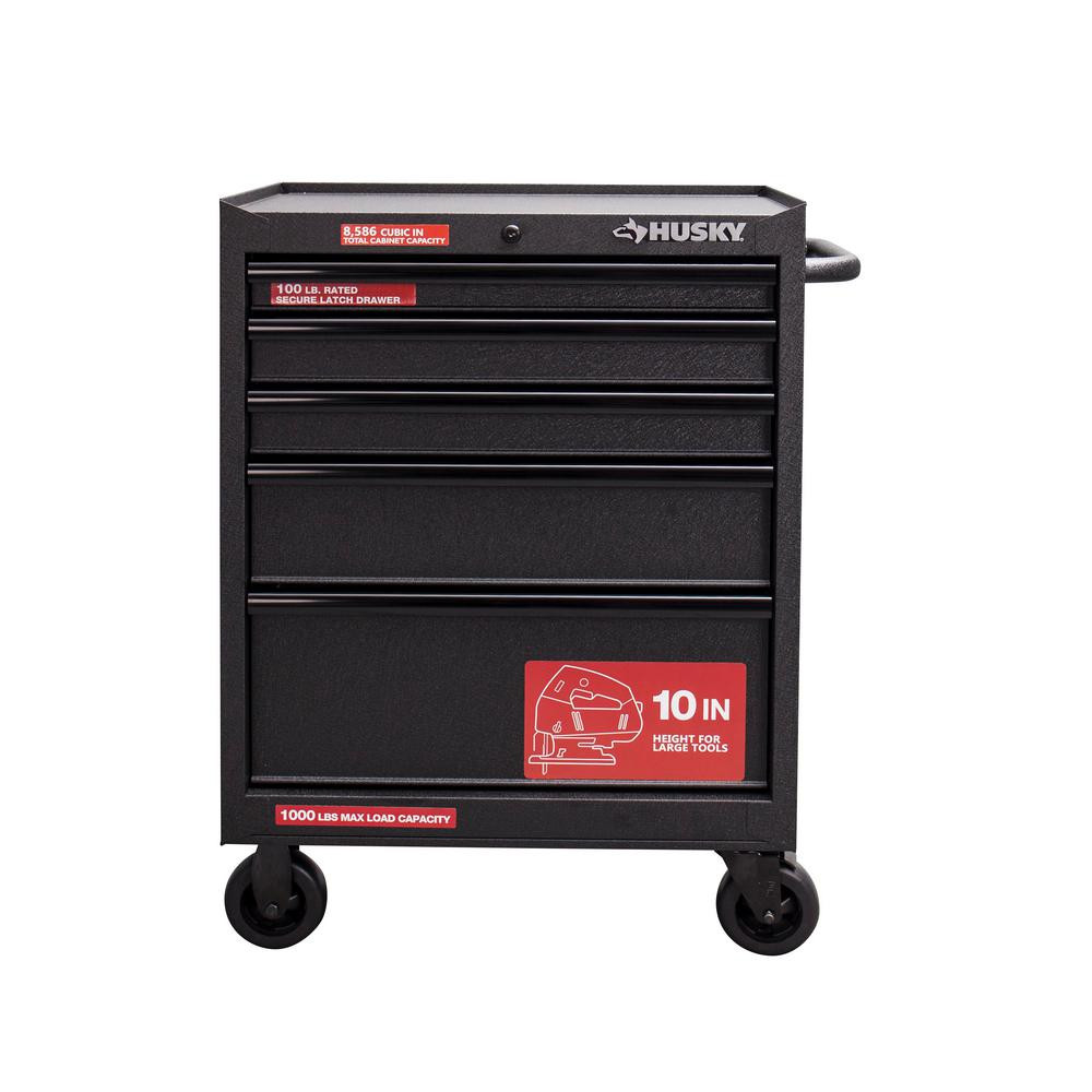 27 in. W 5-Drawer Rolling Cabinet Tool Chest in Textured Black | The Home Depot