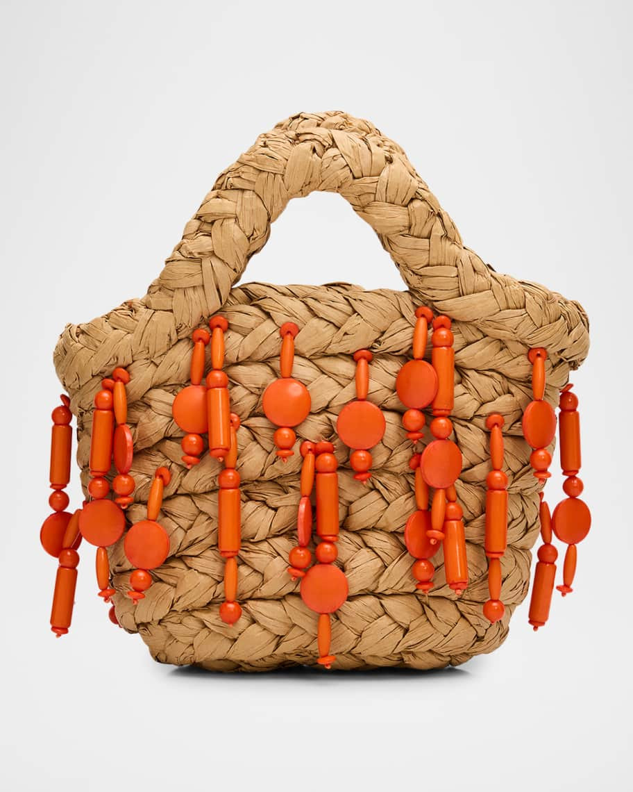 Shelly Mini Beaded Raffia Top-Handle Bag | Neiman Marcus