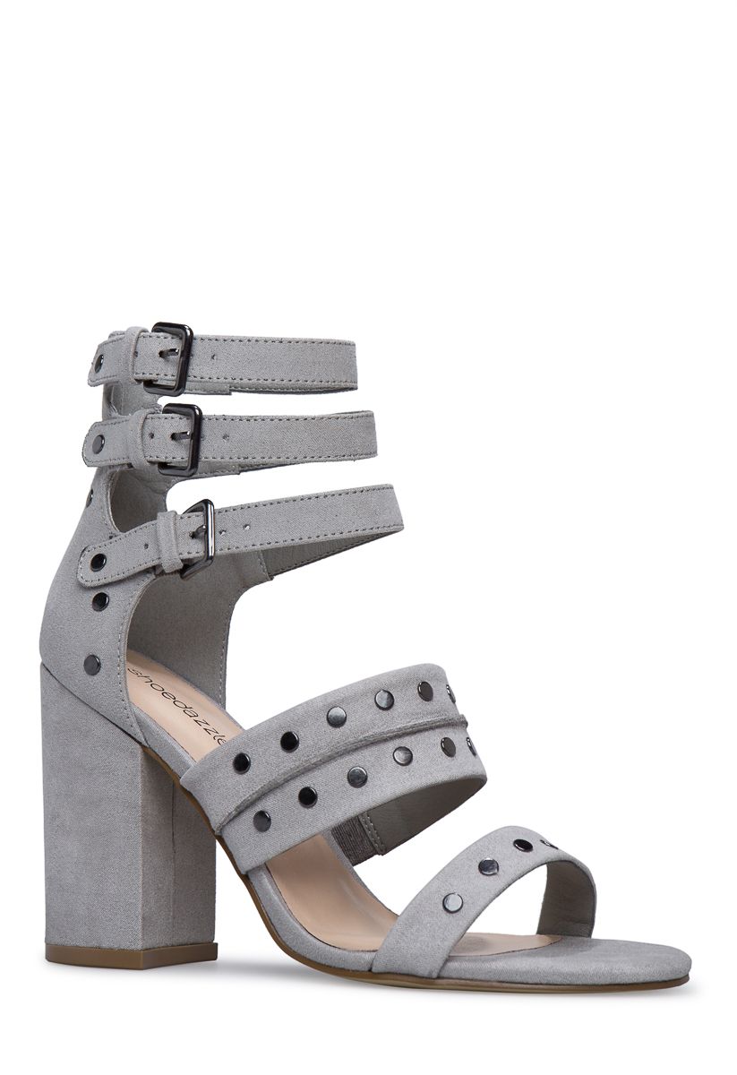 Shoedazzle Sandals-Dressy - Single Sole Tabitha Ankle Block Heel Womens Gray Size 6 | ShoeDazzle