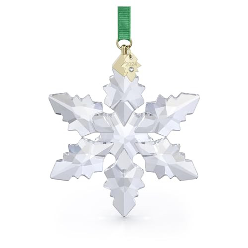 Swarovski Annual Edition 2024 Snowflake Ornament, Clear Faceted Crystal with Gold-Tone Metal Accents and Green Rayon Ribbon, Part of The Annual Edition Collection | Amazon (US)