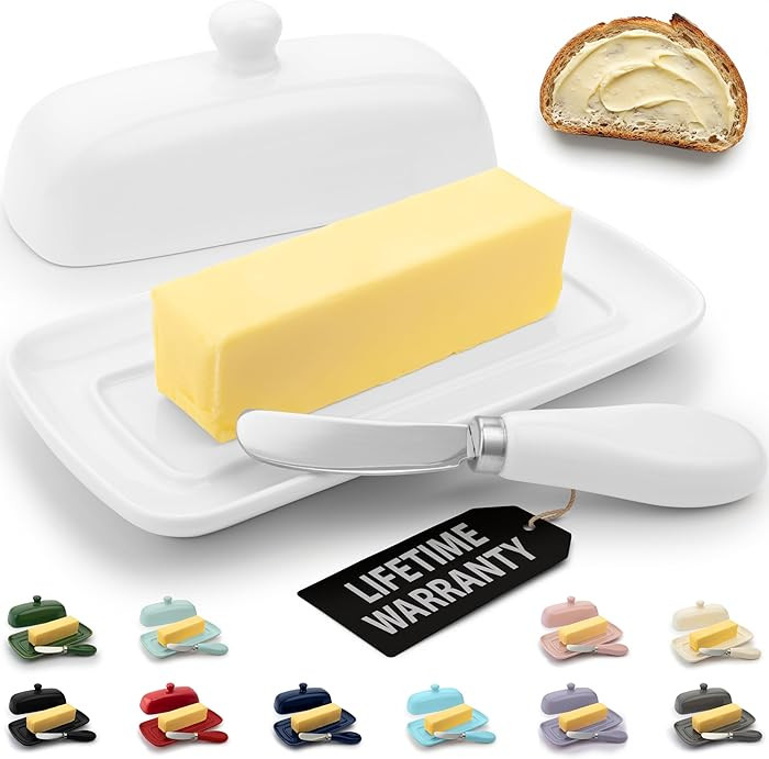 Zulay Kitchen Ceramic Butter Dish with Lid For Countertop & Stainless Steel Knife – Keeps Butte... | Amazon (US)