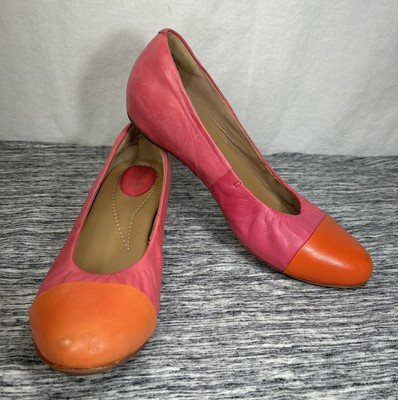 Clarks Artisan Sz 10M Leather Cap Toe Flats Shoes Slip On Pink Orange Colorblock | eBay US